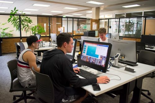student in Nielsen Library computer lab