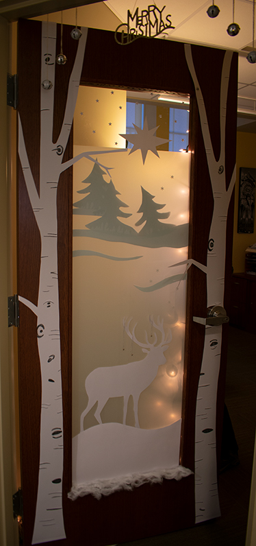 holiday decorated door