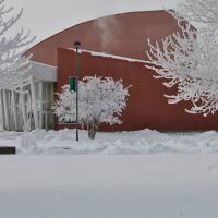 theatre building in snow