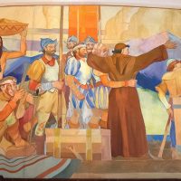 Luther Bean Museum mural depicting naming of sangre de cristo mountain range