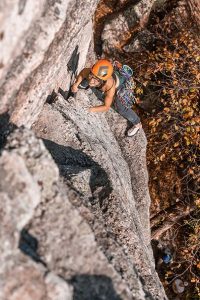 Kathy Karlo rock climbing