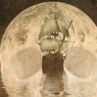 Treasure Island image with ship and moon