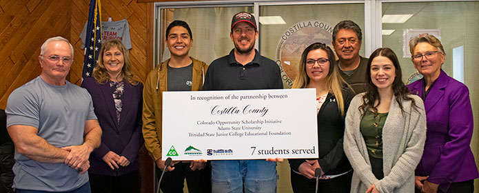 Costilla County Commissioners with Adams State president, staff and students