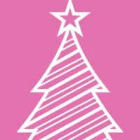 Stylized white Christmas tree on pink background