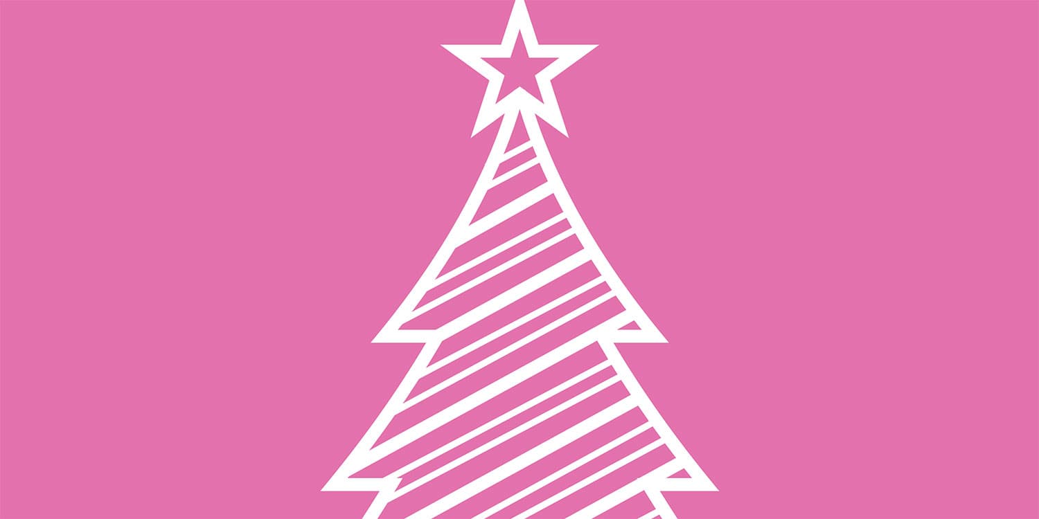 Stylized white Christmas tree on pink background