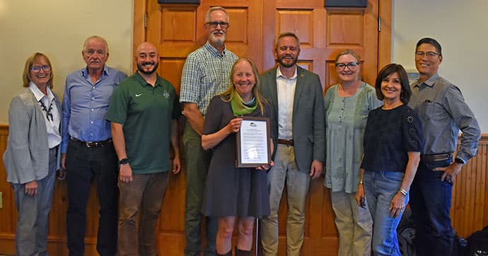 Karla Shriver, Placido Gomez, Jonathan Marquez, Duane Bussey, Erin Minks, Adams State President David Tandberg, Karen Middleton, Anne Trujillo, Thomas Kim, Adams State University Board of Trustees