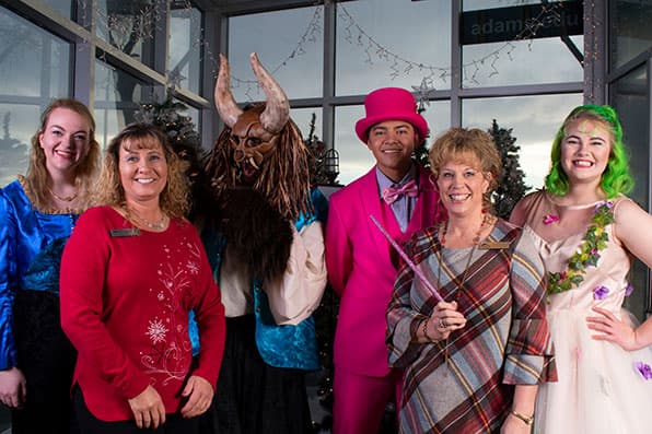 Adams State University Theatre Department 2018 Production Beauty and the Beast cast with Lori Laske and Gaylene Horning
