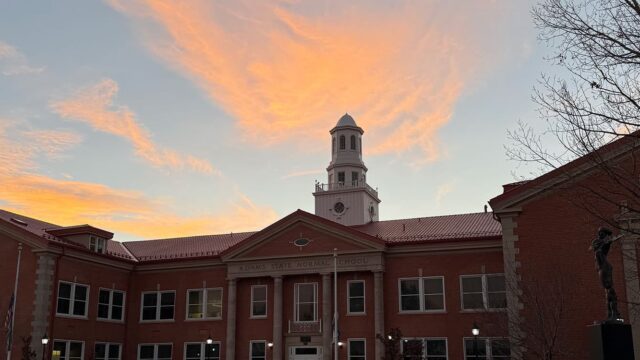 Adams State University Richardson Hall at sunset