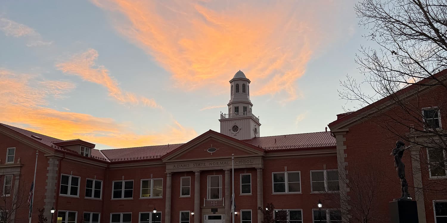 Adams State University Richardson Hall at sunset