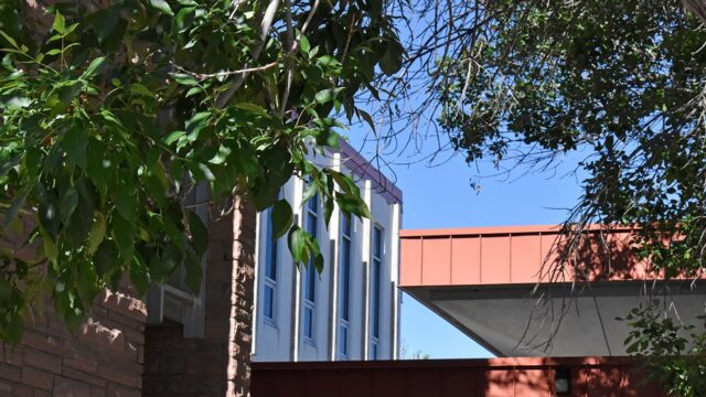 Adams State University Student Union Building with trees