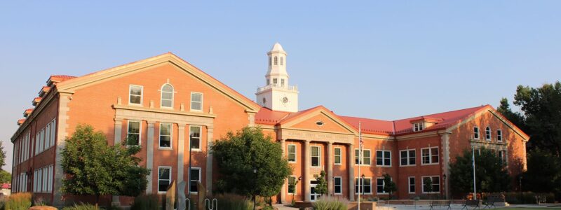 Adams State University Richardson Hall with campus green